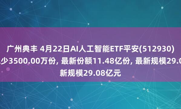 广州典丰 4月22日AI人工智能ETF平安(512930)份额减少3500.00万份, 最新份额11.48亿份, 最新规模29.08亿元